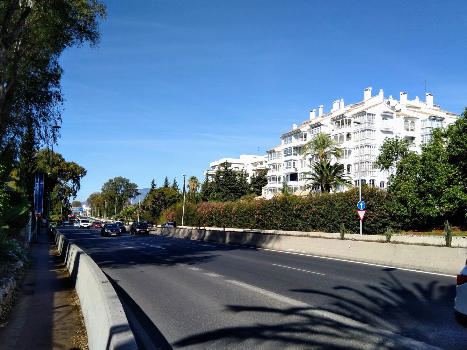 Multi-lane A-7 Mediterranean motorway at Nueva Andalucía near Marbella on the Costa del Sol