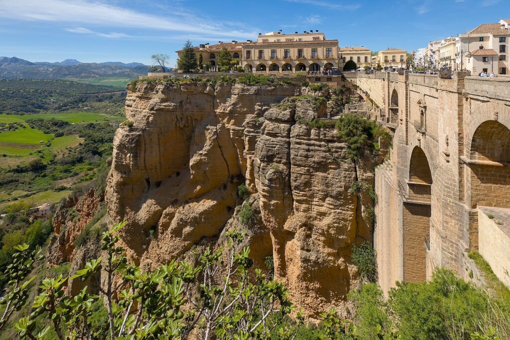 The Puente Nuevo bridge and the town of Ronda perched on the cliffs of the El Tajo gorge